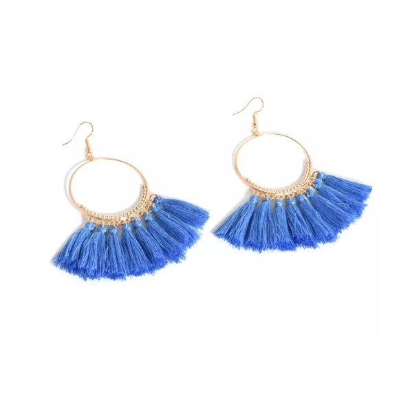 5 for $25 Blue fabric tassel hoop earrings - Picture 2 of 2